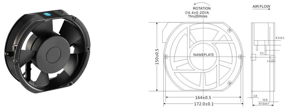 Dimension and detail drawing for the AC exhaust fan